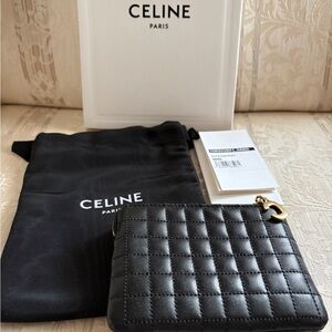 Celine Black Leather Coin and Card Pouch